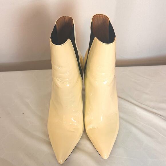JOIE Abbie Heeled Stiletto Pointed Patent Leather Chelsea Boot in Ivory … - Picture 5 of 9